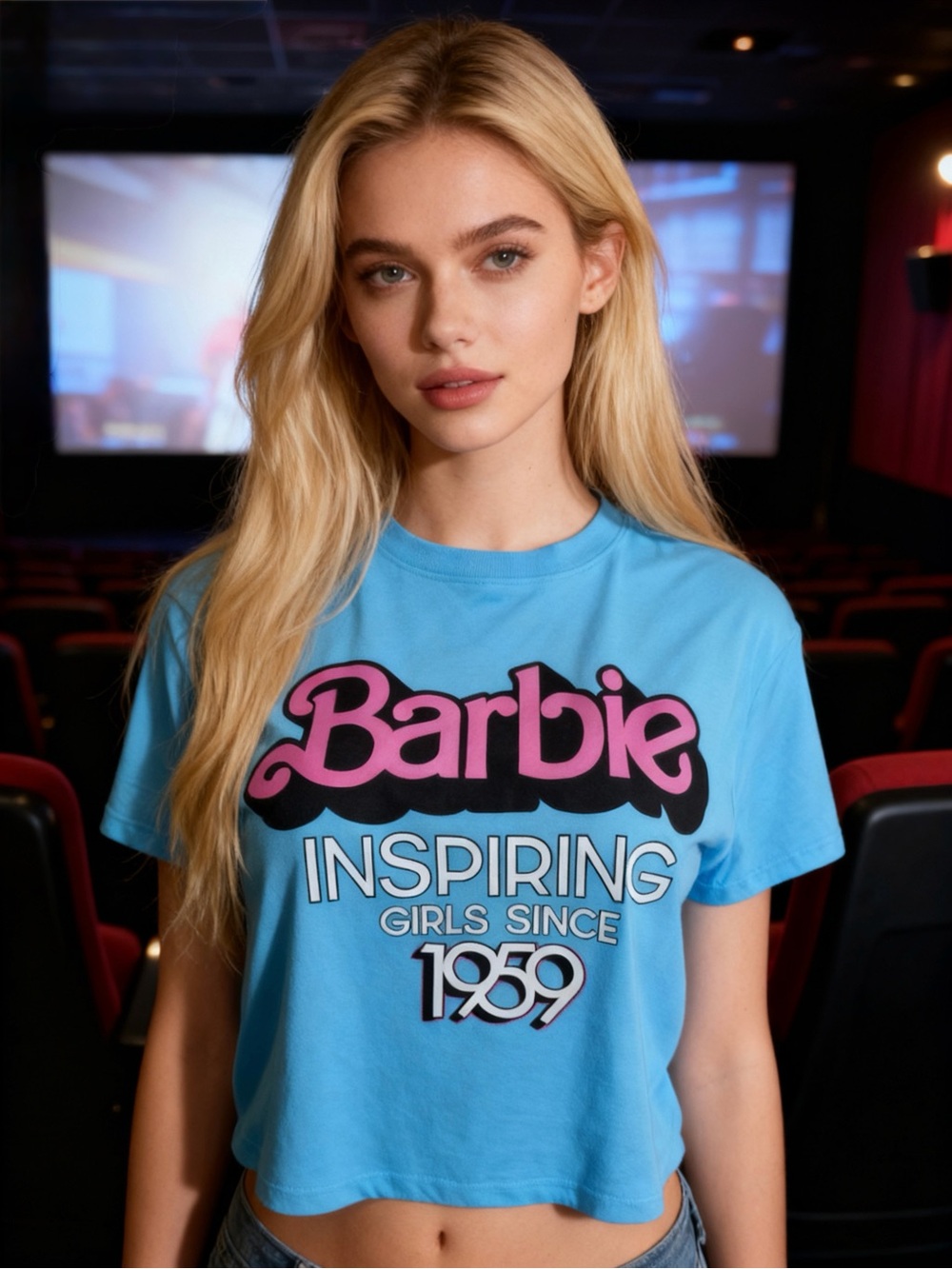 Barbie Blue Crop Tee with Pink Logo